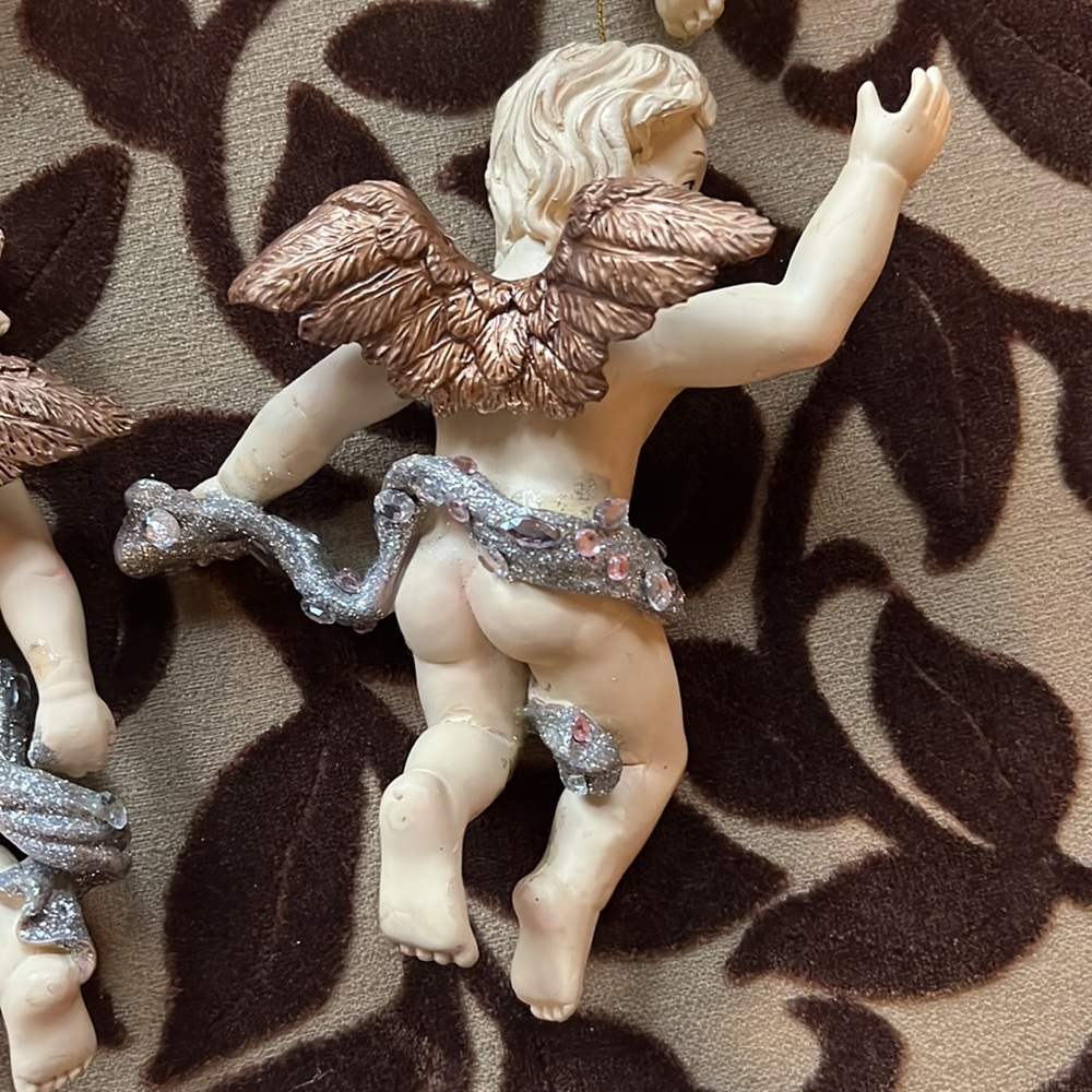 Cherub Christmas Ornaments - Set of 5 - Picture 8 of 9
